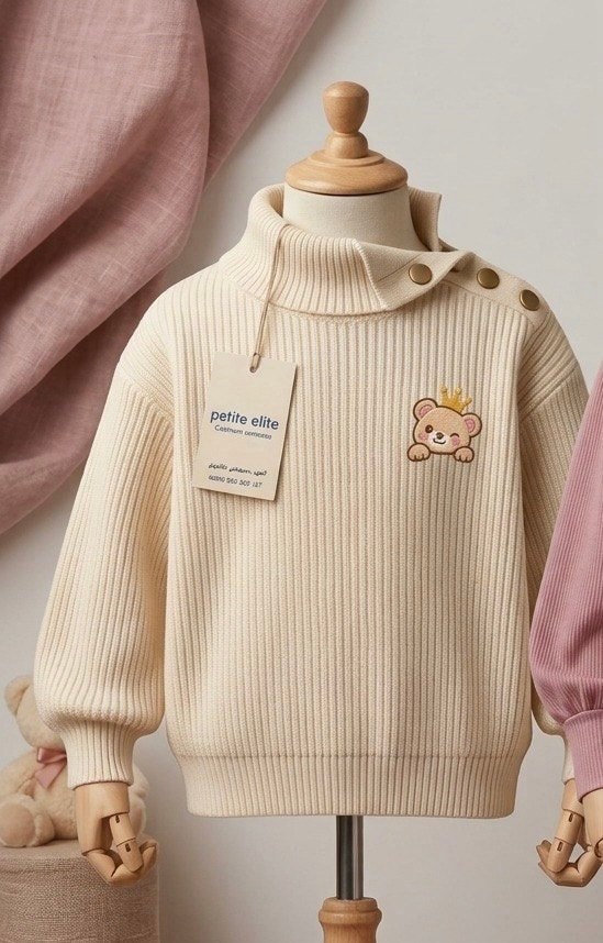 Boys Side-Button High-Neck Ribbed